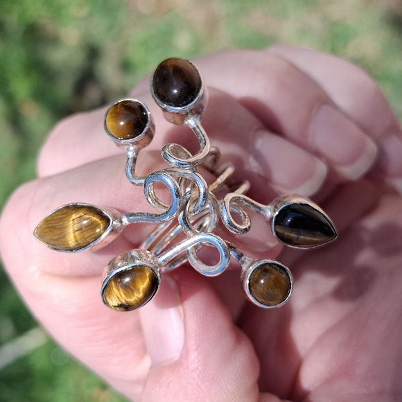 New Unique Twisted Tiger Eye 925 Silver Statement Ring. - Picture 12 of 13